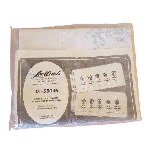 2 Lee Wards Stamped To Embroider Cross Stitch Primrose Pillowcases 55036 Kit - Picture 4 of 6